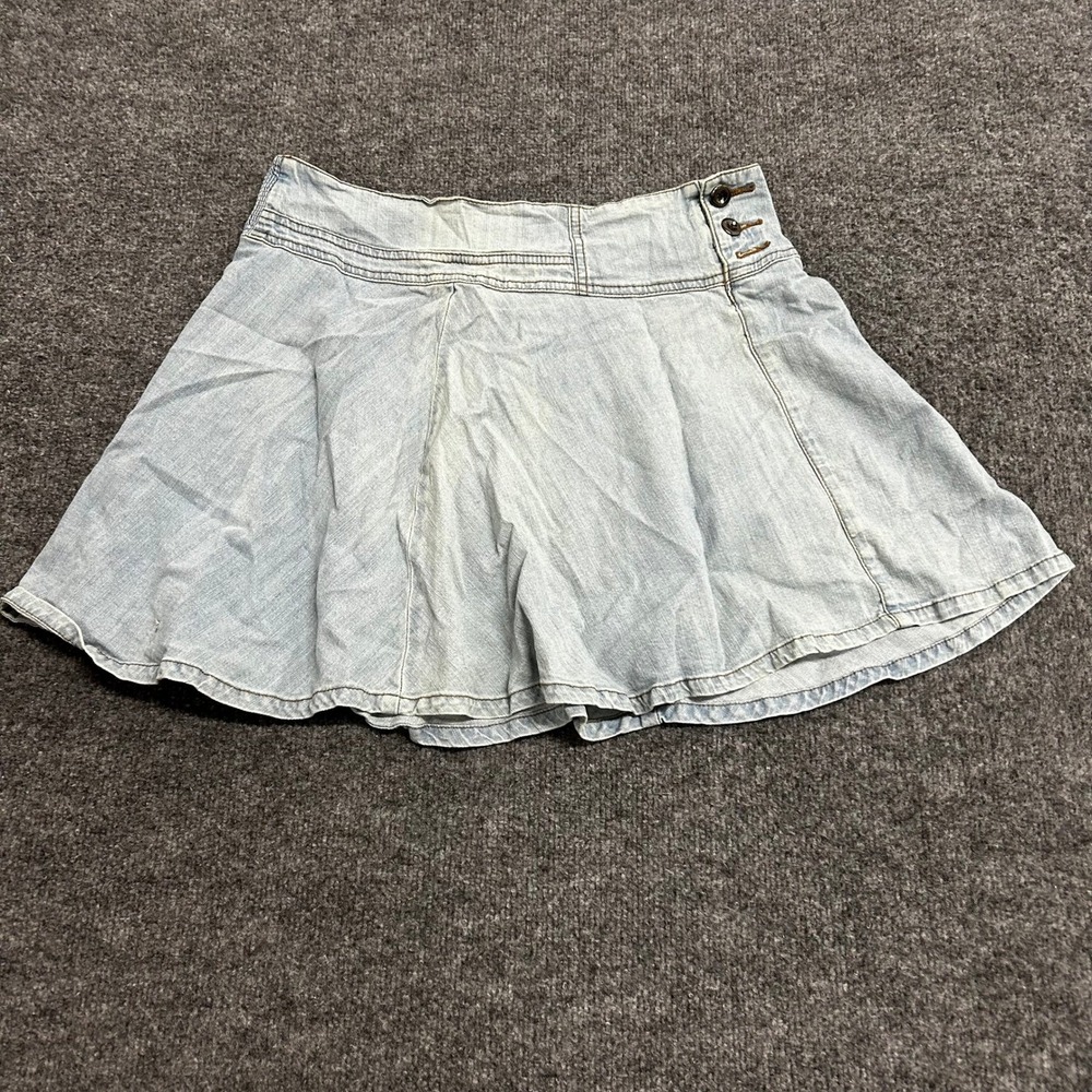 American Rag Skirt Womens Size L Light Wash Denim Flared Skater Mini Side Button